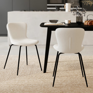 Lot de 2 chaises effet laine bouclette blanche et pieds en métal - Koko