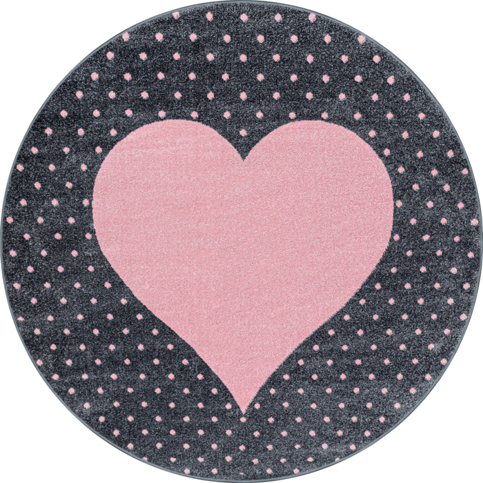 BAMBI - Tapis enfants rond à motif coeur rose