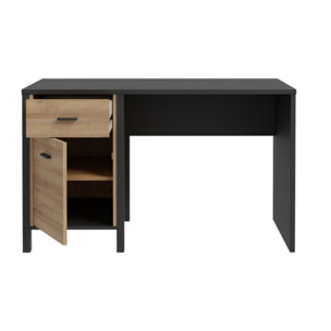 Petit bureau bois effet chêne avec poignées métal noir L120cm - MIAMI