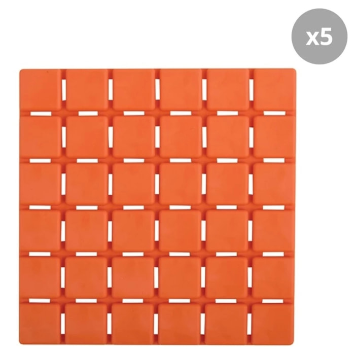 Lot de 5 Tapis antidérapants de douche ou baignoire Caoutchouc QUADRO 13x13cm Orange MSV