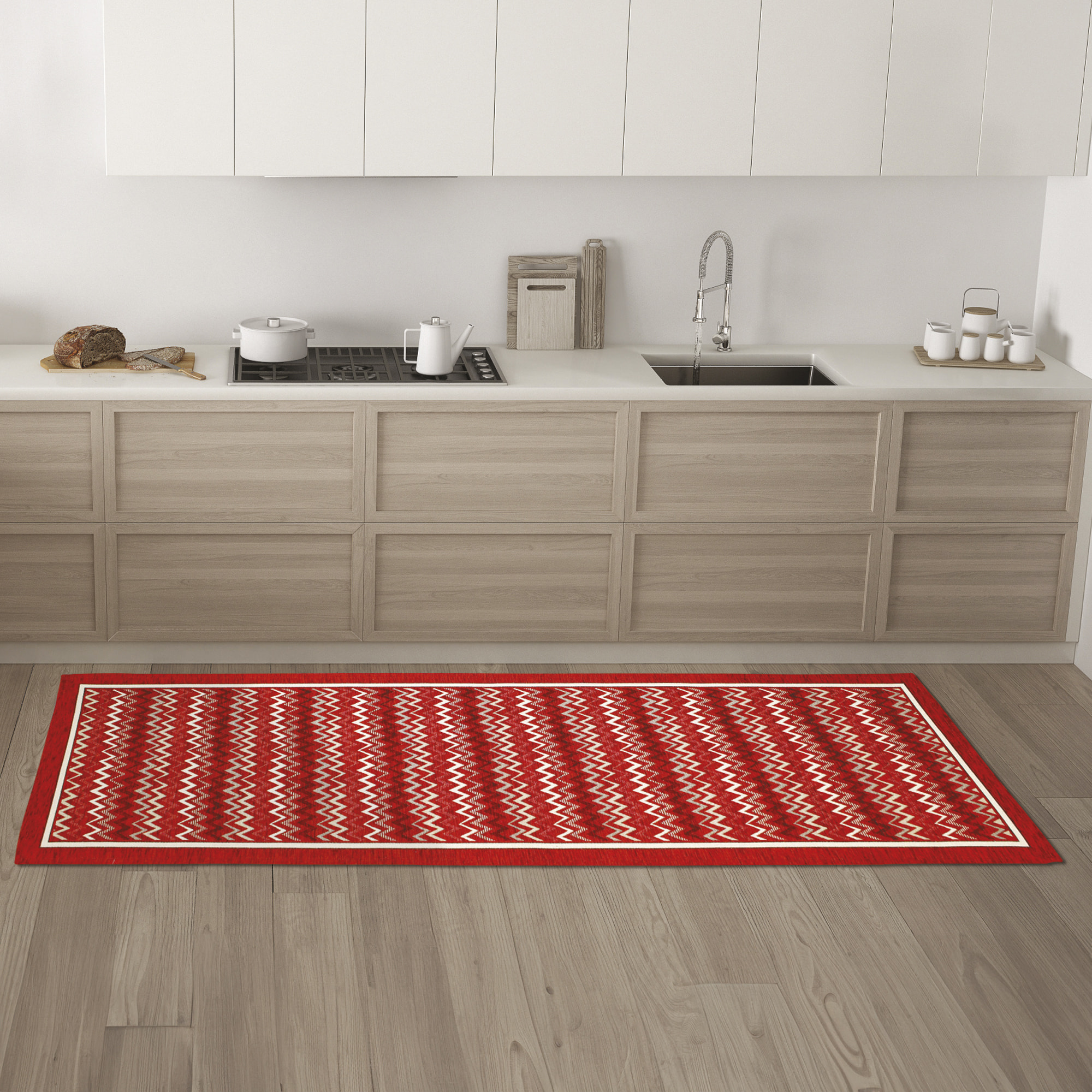 TAPPETO DA CUCINA DIS.ZIG ZAG COL.GRIGIO PERLA 57X140 CM ANTISCIVOLO