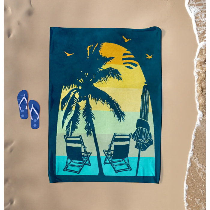 Serviette de plage éponge velours Jacquard - Arche - 140x180cm - 400g/m²