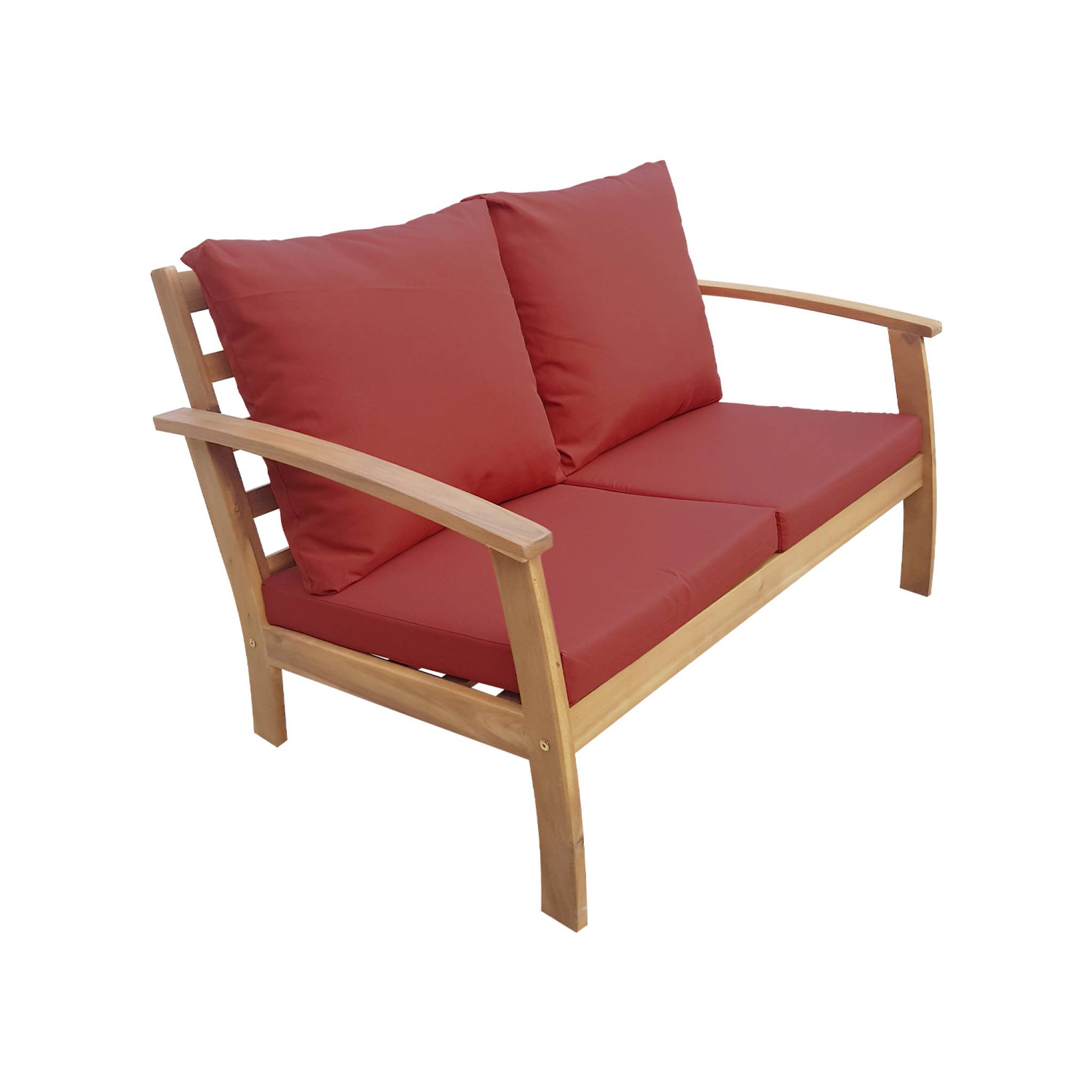 Salon de jardin en bois 4 places - Ushuaïa - Coussins terracotta. canapé. fauteuils et table basse en acacia. design