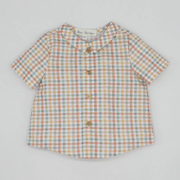 CAMISA MANGA CORTA Y CUELLO FRANCÉS CUADROS COLORES