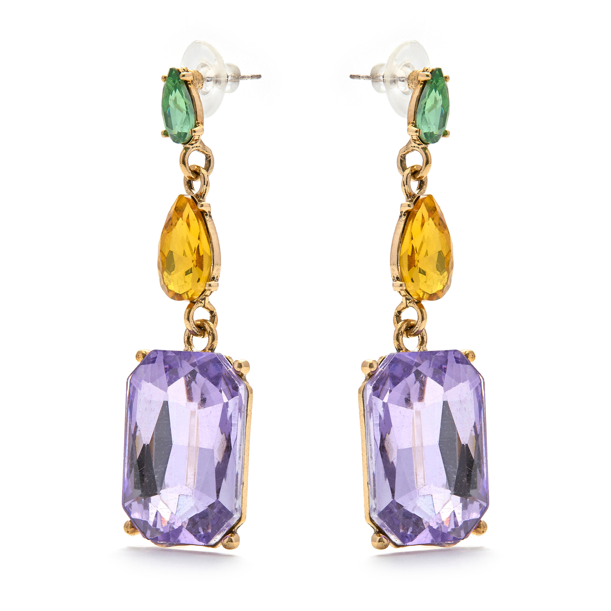 Pendientes de Cristal Morado acabados en oro amarillo de 18k