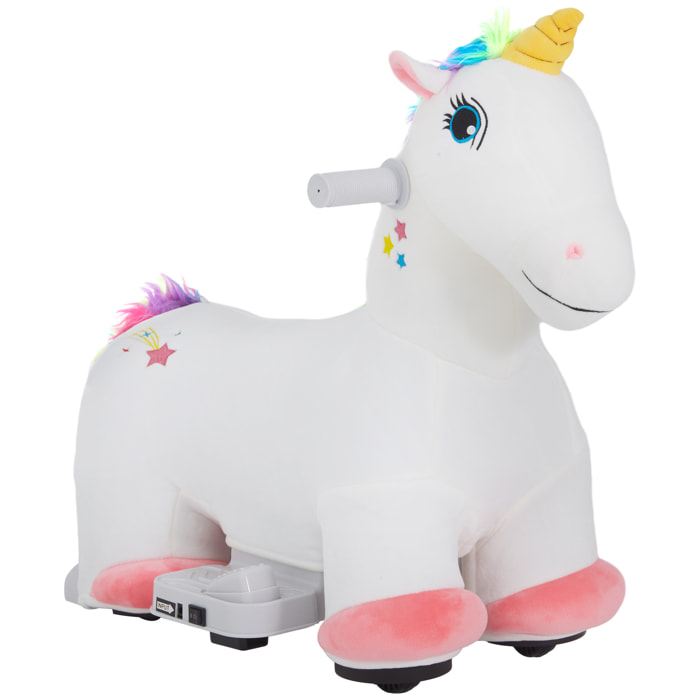 Unicornio Eléctrico para Niños de 18 a 36 Meses Caballo Balancín Eléctrico con Batería 6V y Música Carga 25 kg 69x34x53 cm Blanco