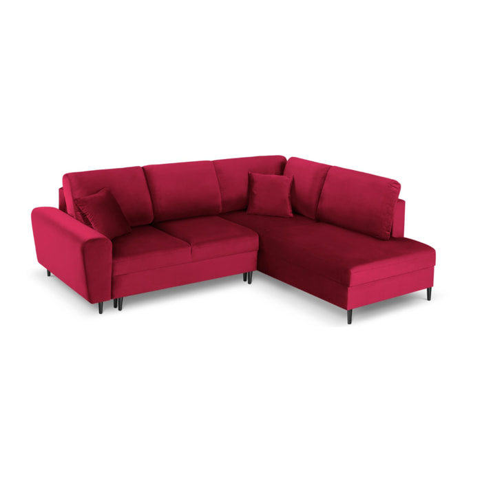 Canapé d'angle droit convertible avec coffre de rangement "Kyoto" 5 places en velours rouge