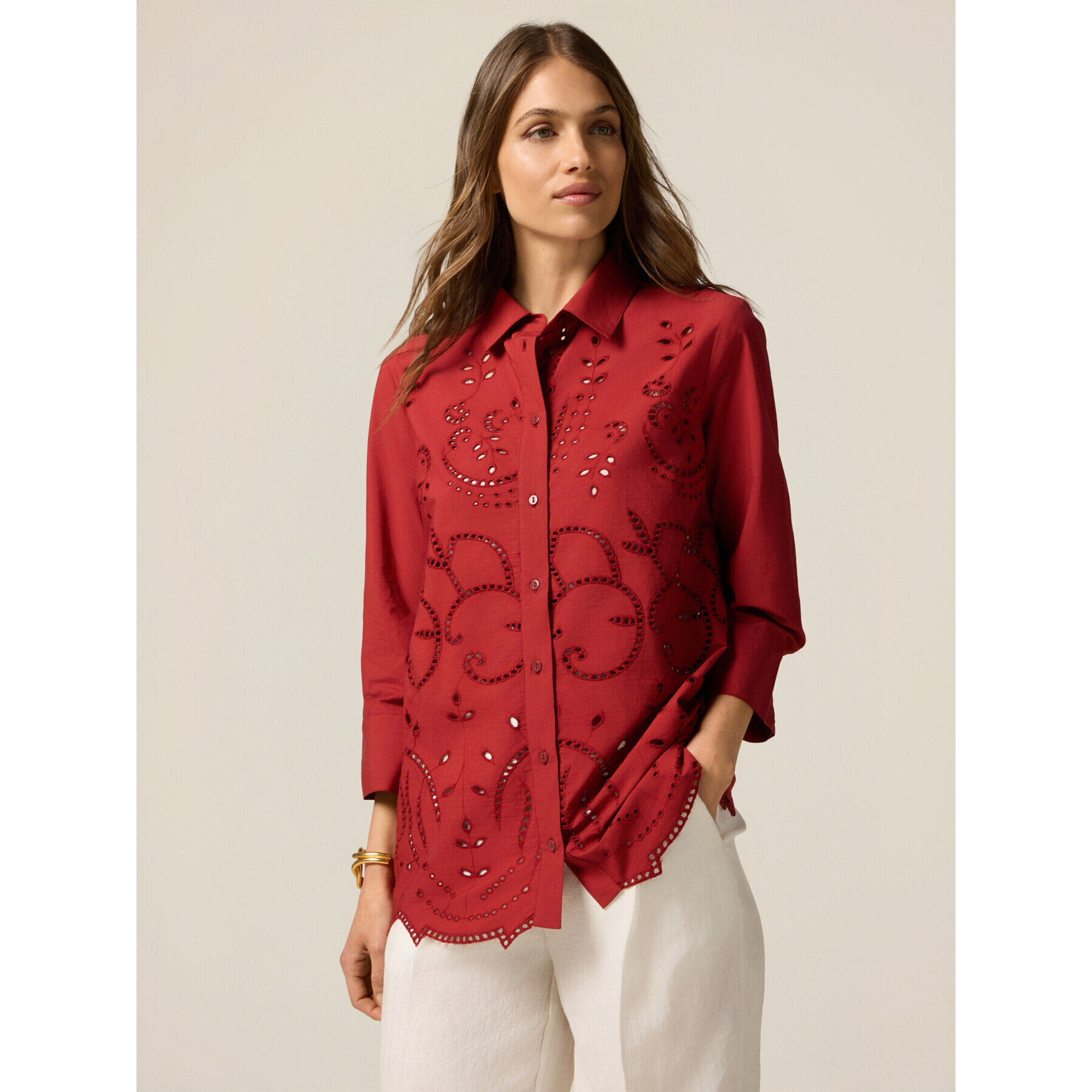 Oltre - Camicia in pizzo sangallo - Rosso