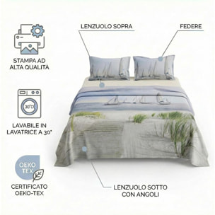 Set completo letto matrimoniale 100% cotone, 180x200 cm, con Stampa Digitale di Alta Qualità, Intrecci