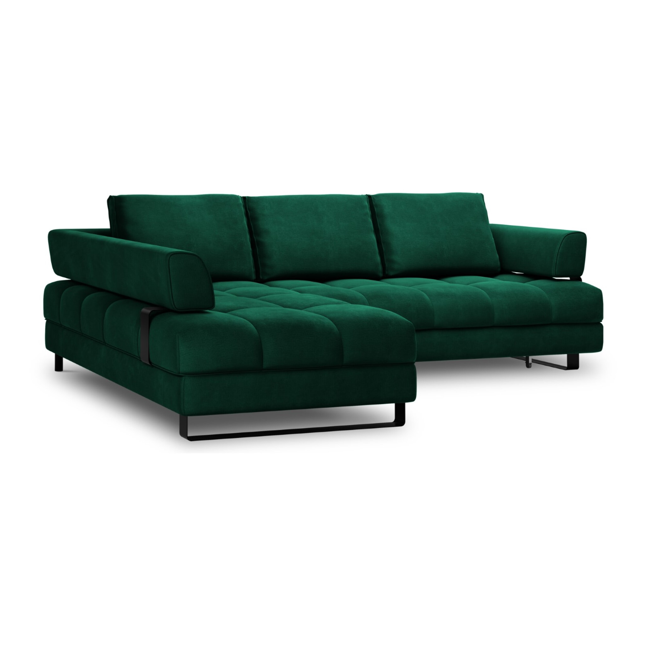 Canapé d'angle gauche convertible avec coffre de rangement "Clinton" 5 places en velours vert bouteille