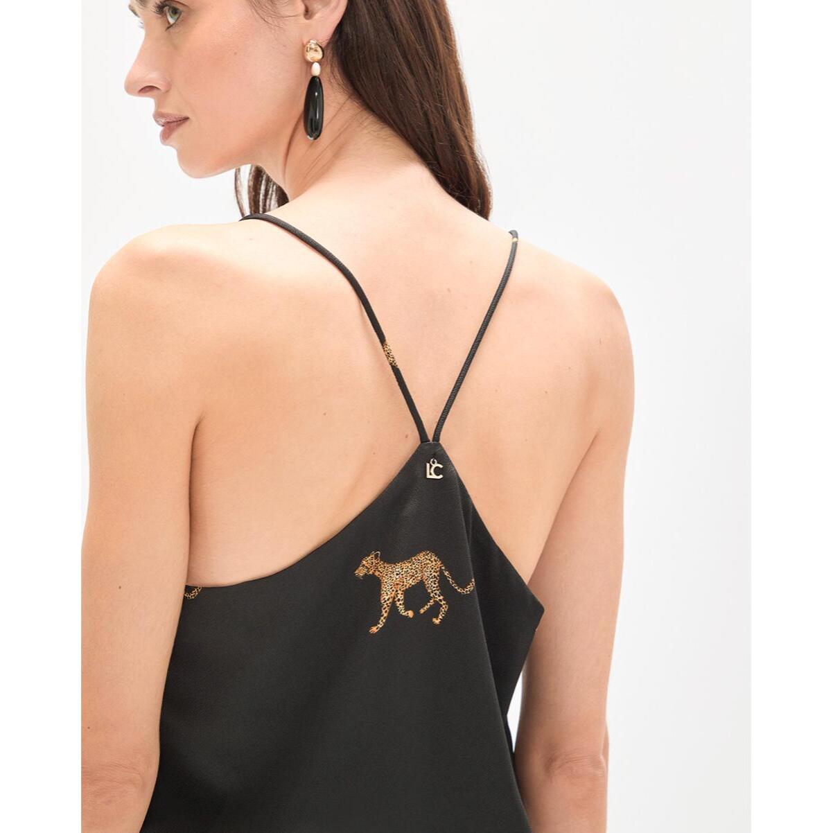 Top in pizzo satinato stampato