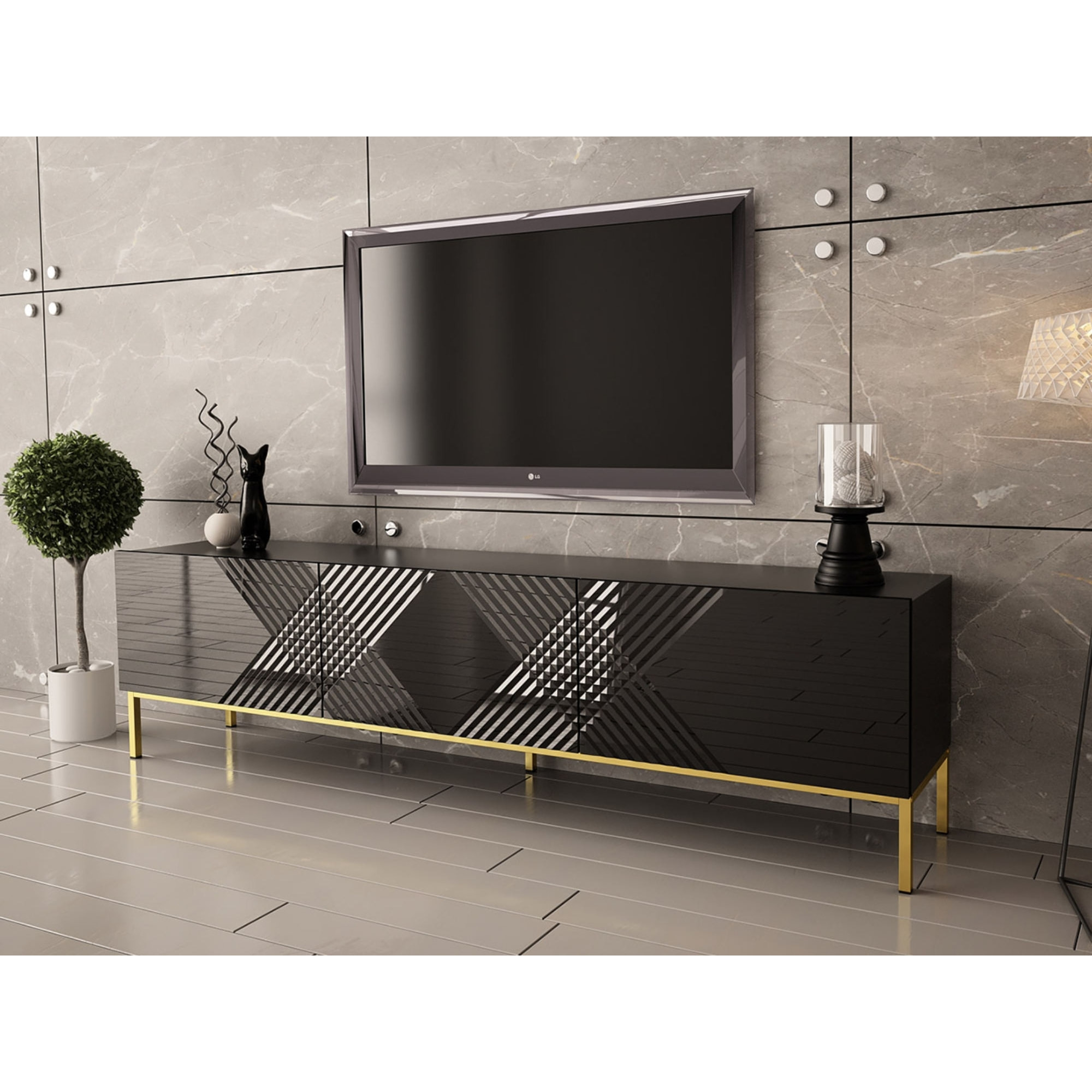 Celeste - meuble TV - 190 cm - style contemporain - Noir / Doré