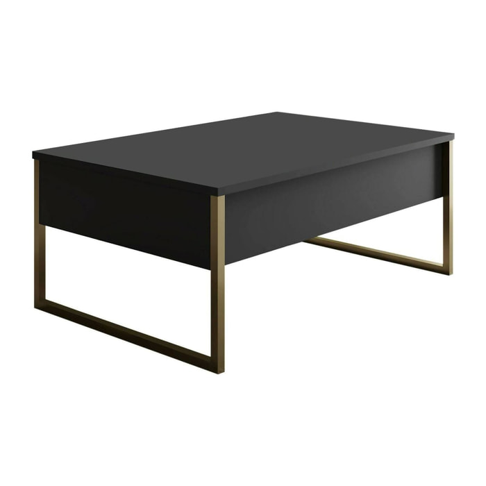 Tavolino da salotto Lavinia, Tavolo basso da caffè, Portariviste per divano, Ripiano da soggiorno, 90x60h40 cm, Antracite e Oro