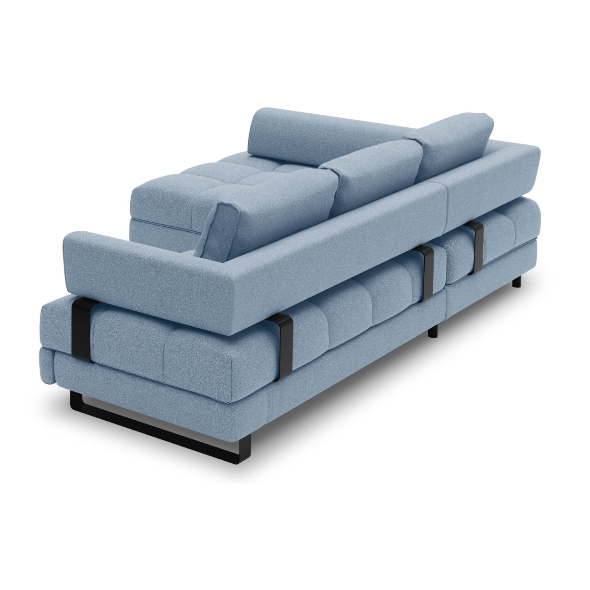 Canapé d'angle gauche convertible avec coffre de rangement "Clinton" 5 places en tissu structurel bleu