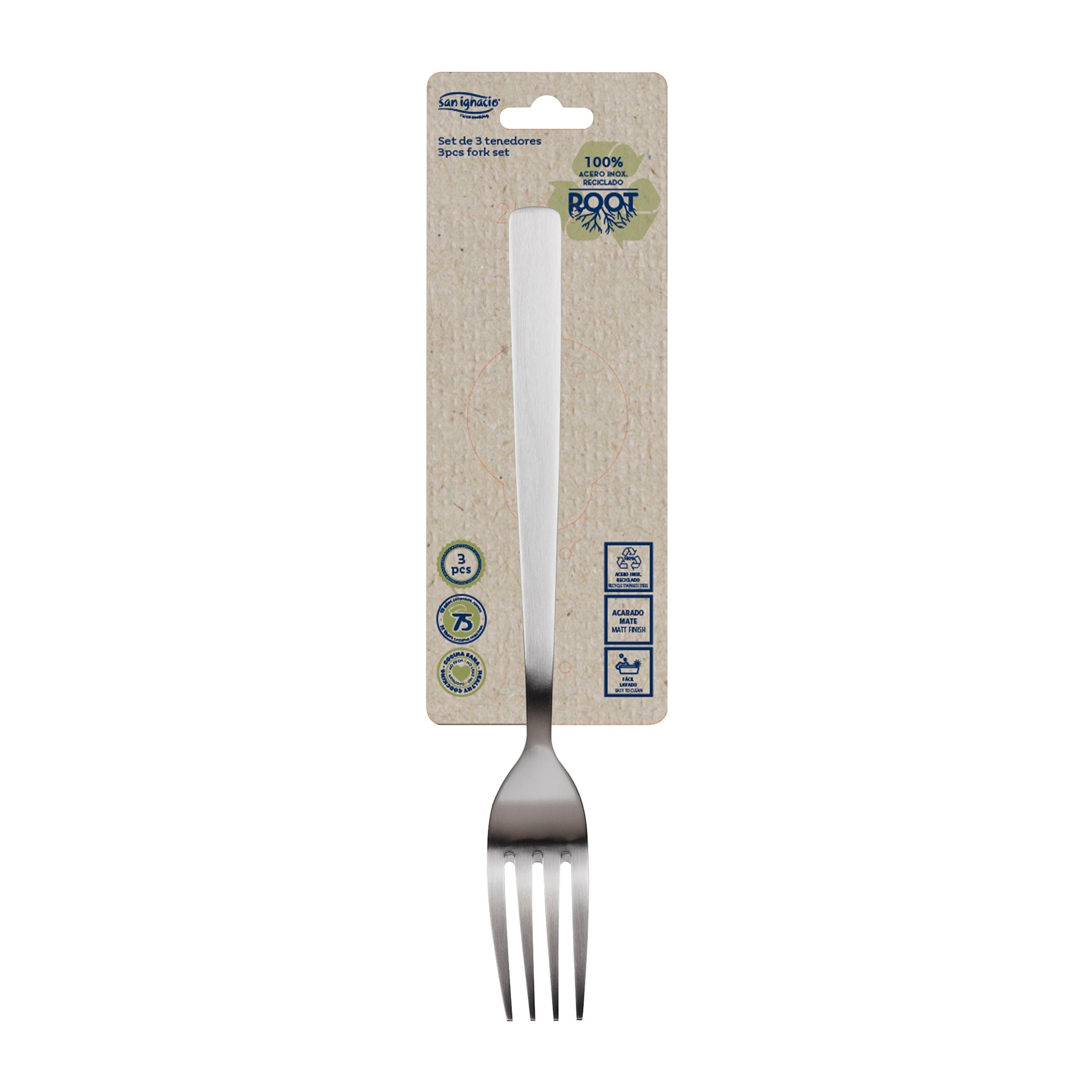 Set 3pc tenedor acero inox reciclado mate root