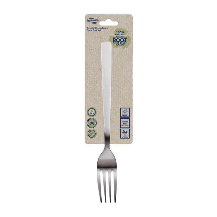Set 3pc tenedor acero inox reciclado mate root
