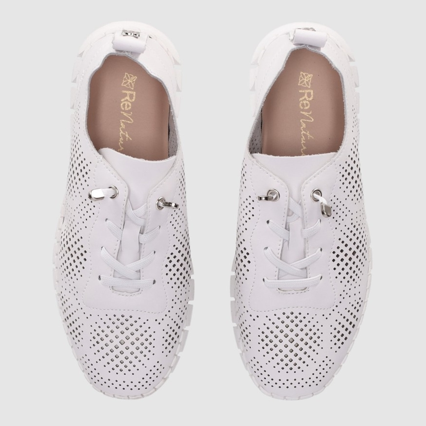 Zapatos de Piel - Blanco - Tacón: Bajo