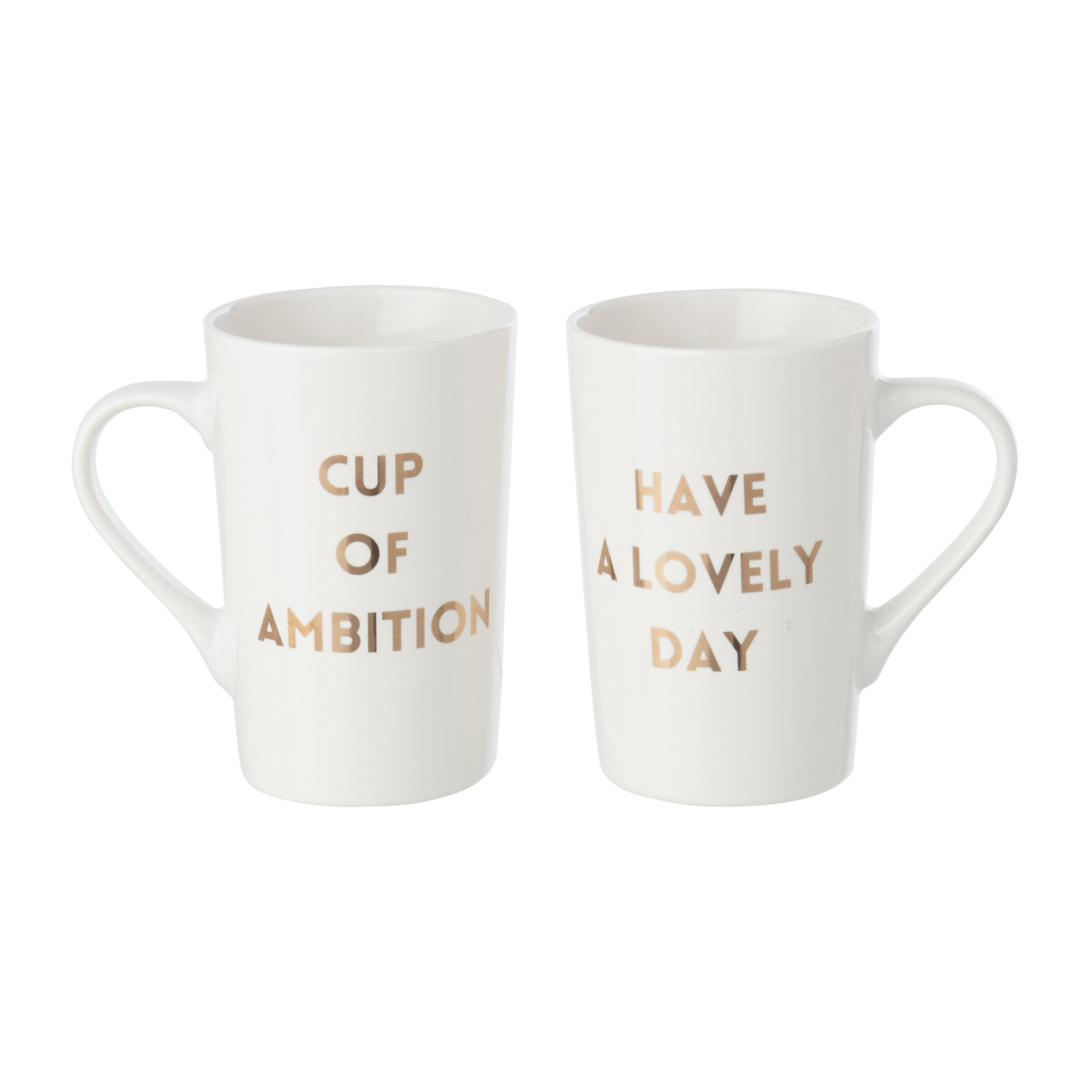 J-Line assortiment de 2 mugs citation motivante/Coeur - porcelaine - blanc/doré