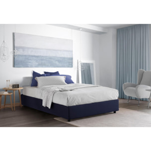 Letto piazza e mezza Arianna, Letto contenitore con rivestimento in tessuto, 100% Made in Italy, Apertura frontale, adatto per materasso Cm 120x200, Blu