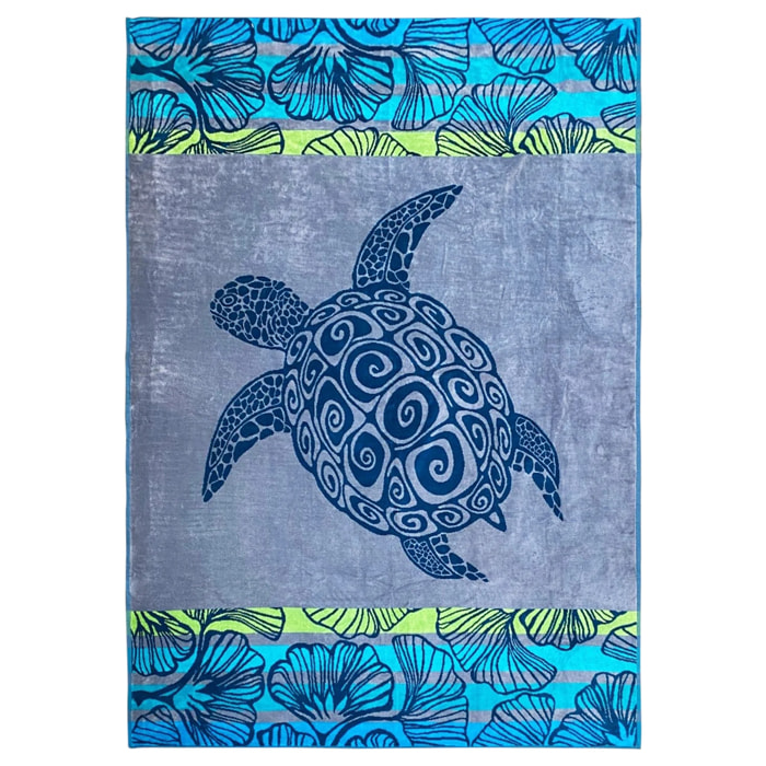 Serviette de plage XL éponge velours Jacquard Bleu 140x180 400g/m² - Camada