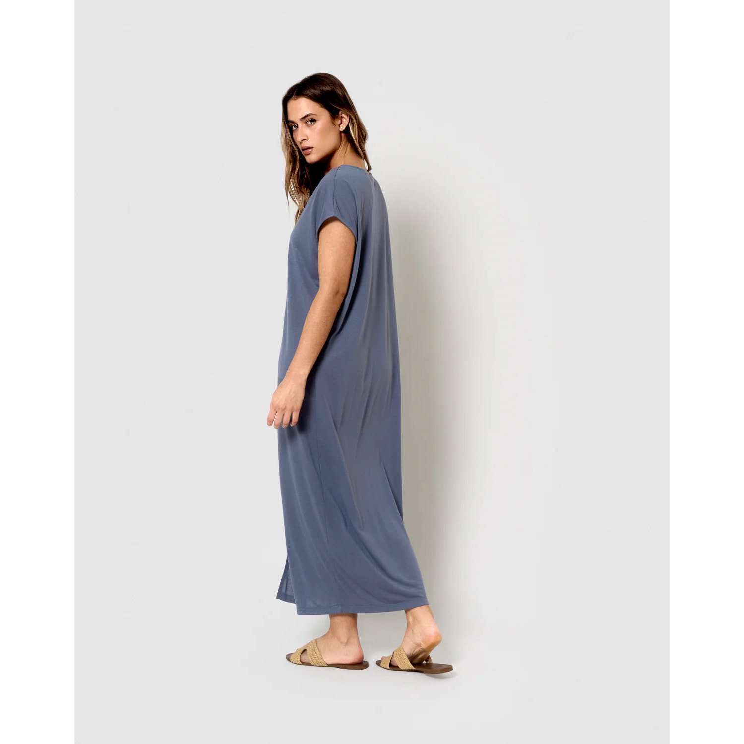 Vestido largo viscosa índigo