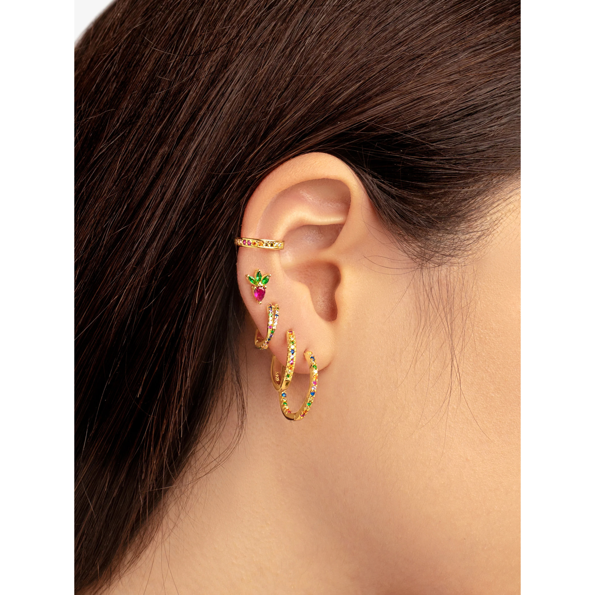 Orecchino Singolo Tropical Strawberry Argento Placcato Oro