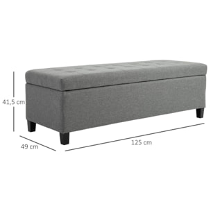 Banco de Almacenamiento Acolchado Puff de Almacenaje Taburete Tapizado en Lino con Tapa Abatible para Salón Entrada Dormitorio Carga 120 kg 125x49x41,5 cm Gris