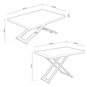 Mesa de centro elevable con patas metálicas y ruedas en negro y roble 120x49-76 cm Lada Negro - Roble