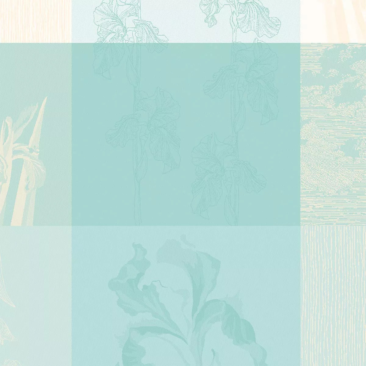 Serviette pur coton 220 g/m² motif jacquard bleu beige Mille iris d'eau aqua