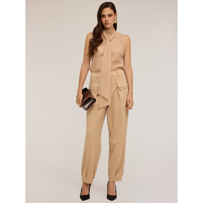 Motivi - Pantaloni cargo in tessuto fluido - Beige