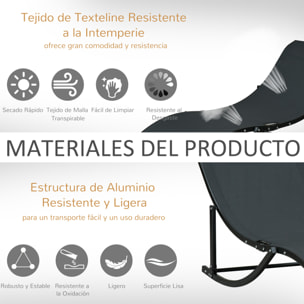 Conjunto de Sombrilla Doble y 2 Tumbonas Plegables en Forma de S para Piscina Patio Jardín Terraza 4,55x2,65x2,38 m 165x61x63 cm Beige y Negro