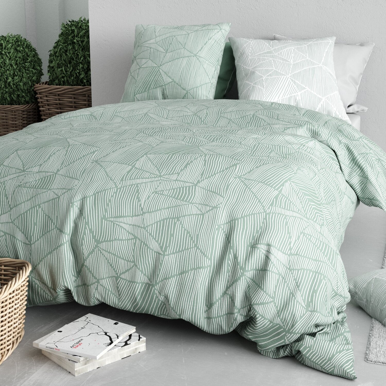 Parure housse de couette imprimé 100% coton - adely - blanc