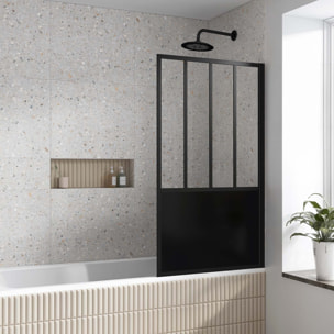 Pare Baignoire Pivotant 130x75cm Type Industriel - Profilé Noir Mat - Verre Trempé - GLASSY SCREEN