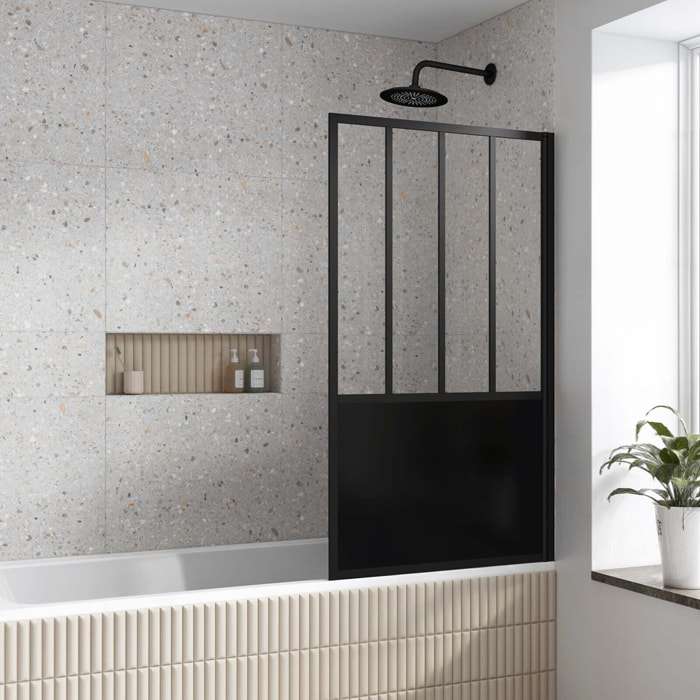 Pare Baignoire Pivotant 130x75cm Type Industriel - Profilé Noir Mat - Verre Trempé - GLASSY SCREEN