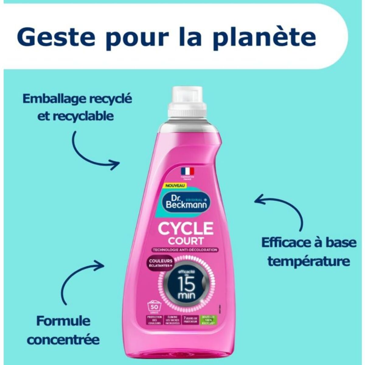 Lessive DR BECKMANN Liquide Cycle Court - Couleurs éclatantes x50 lavages