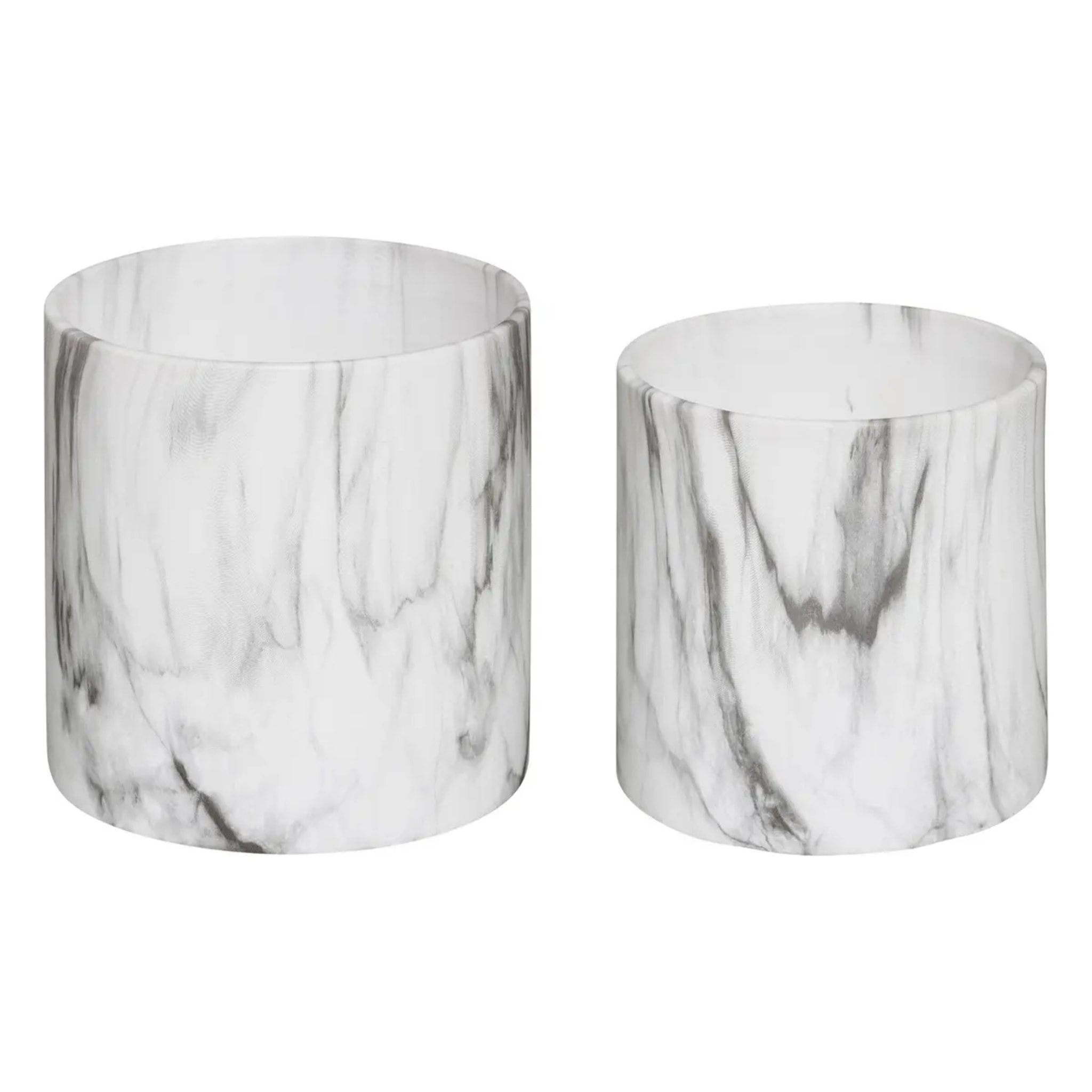 Set de 2 pots céramique/marbre noir et blanc D12/D15cm