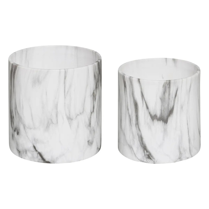 Set de 2 pots céramique/marbre noir et blanc D12/D15cm