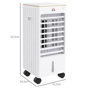 Enfriador de Aire Portátil 3 en 1 Climatizador Evaporativo Oscilante con 3 Velocidades Control Remoto Temporizador 7,5h Pantalla LED Tanque de Agua 3L Efecto 15-20 ㎡ 22,5x24,5x53,5 cm Blanco