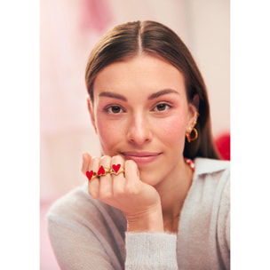 Anillo Lovely Heart Red Enamel Baño Oro