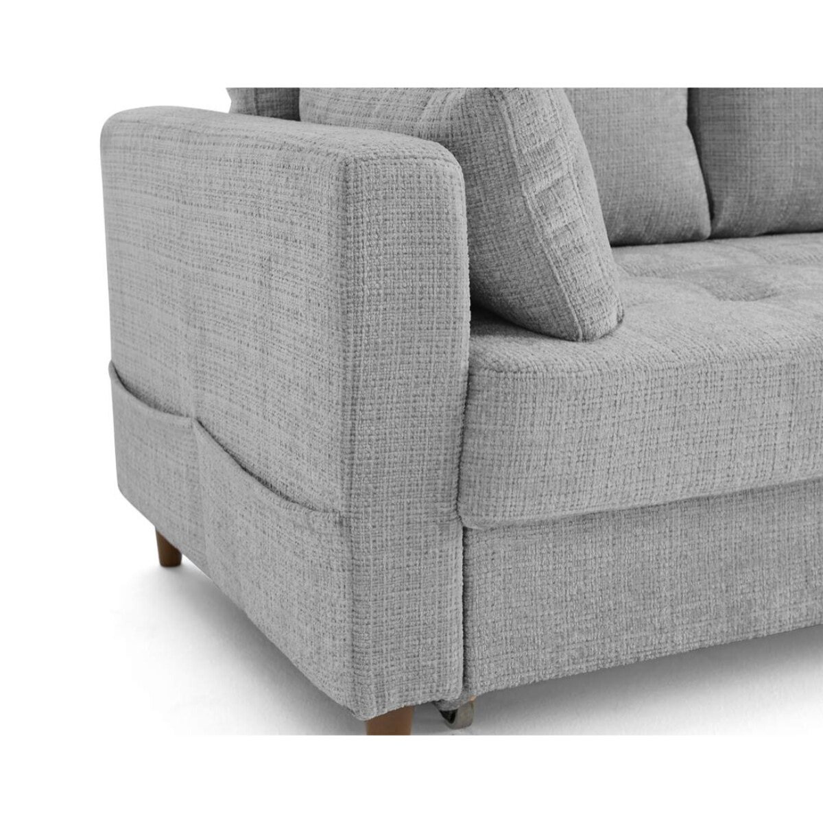 Anna - canapé droit 3 places convertible avec poche en velours texturé - Gris