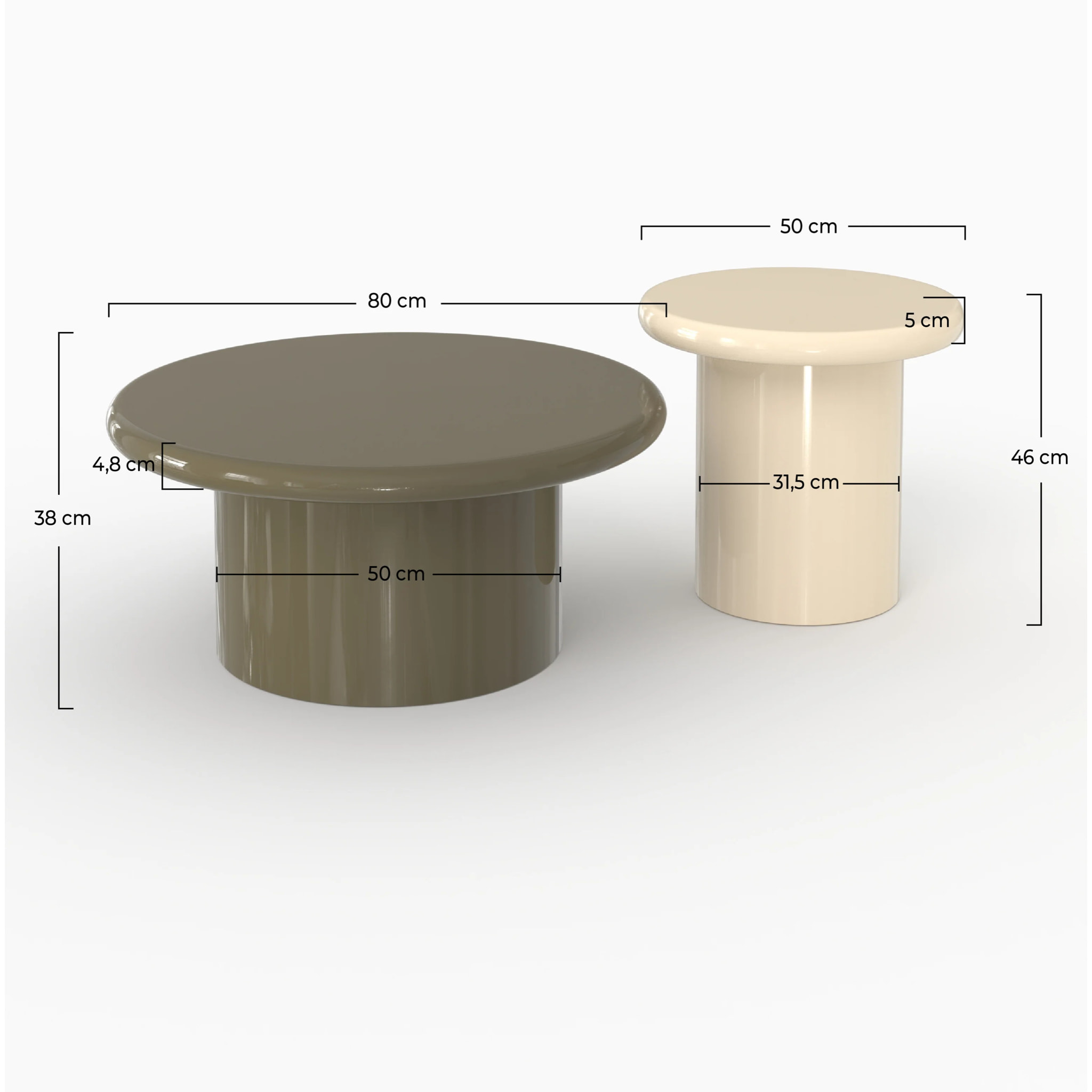 Lot de 2 tables basses laquées vert kaki et blanches en MDF - Apoline