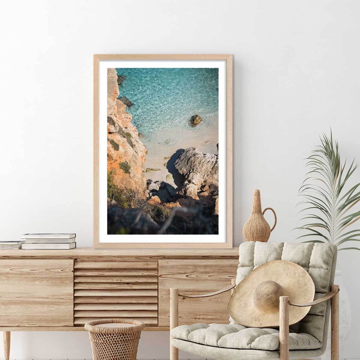 Poster plage secrete en grèce Affiche + cadre en bois - Chêne