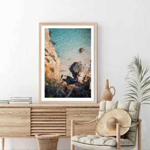 Poster plage secrete en grèce Affiche + cadre en bois - Chêne
