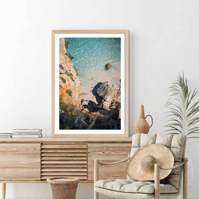Poster plage secrete en grèce Affiche + cadre en bois - Chêne