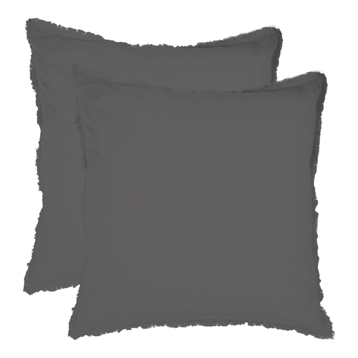 Set de 2 taies d'oreiller unies à franges, COTON LAVÉ