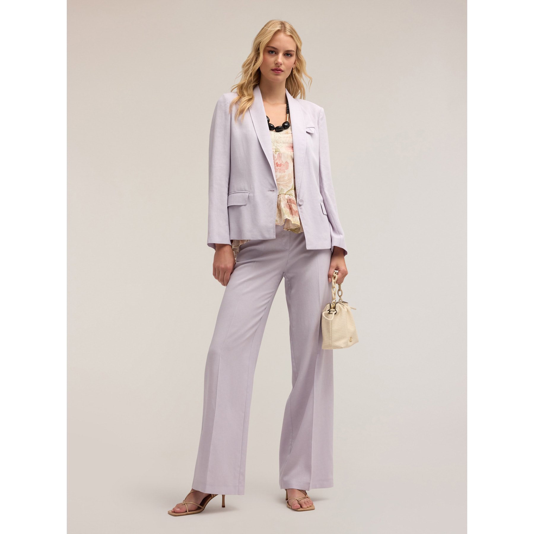 Motivi - Chaqueta de un solo botón en mezcla de lino y lyocell - Violeta