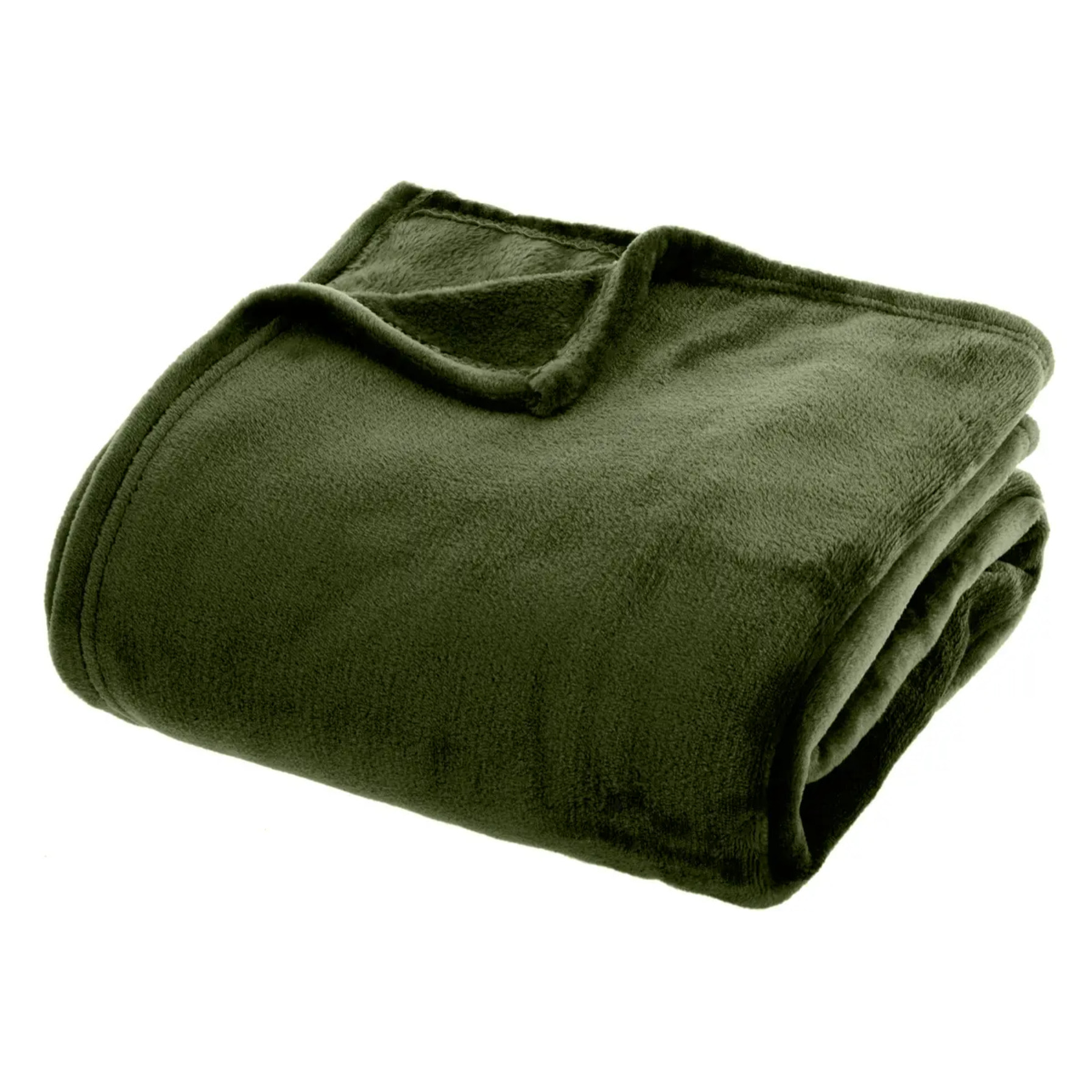 Plaid flanelle vert kaki 180x230cm