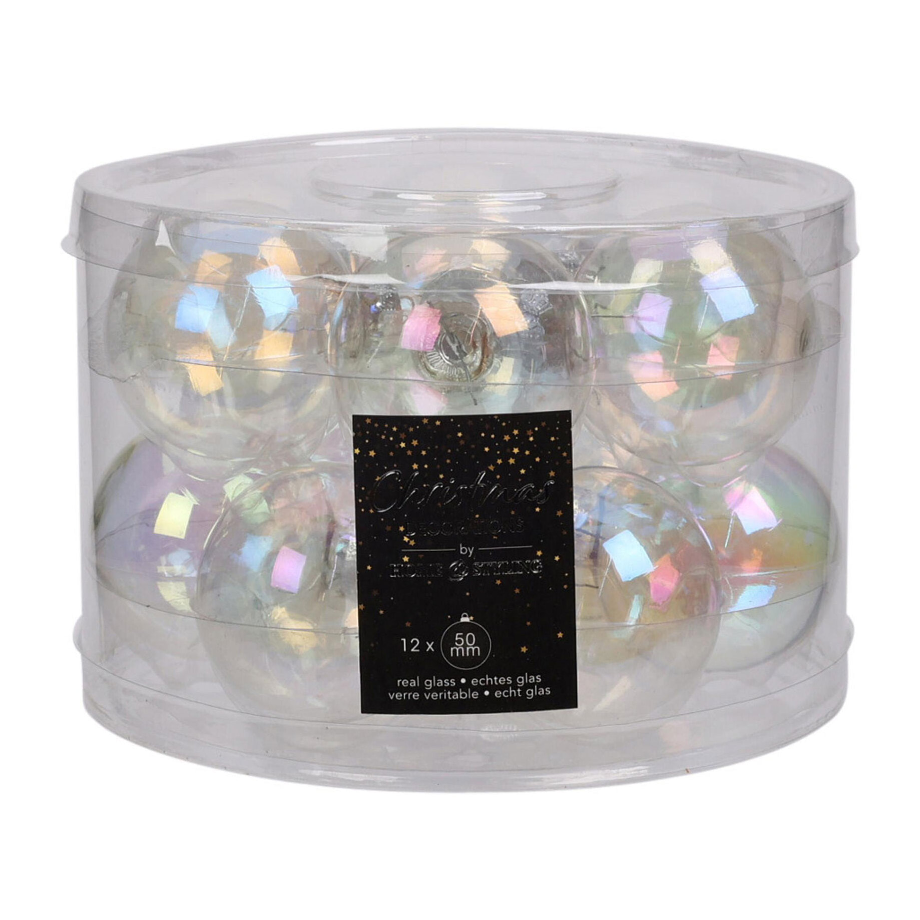 juego de 12 bolas de navidad color iridiscente 5cm - brillantes y mate