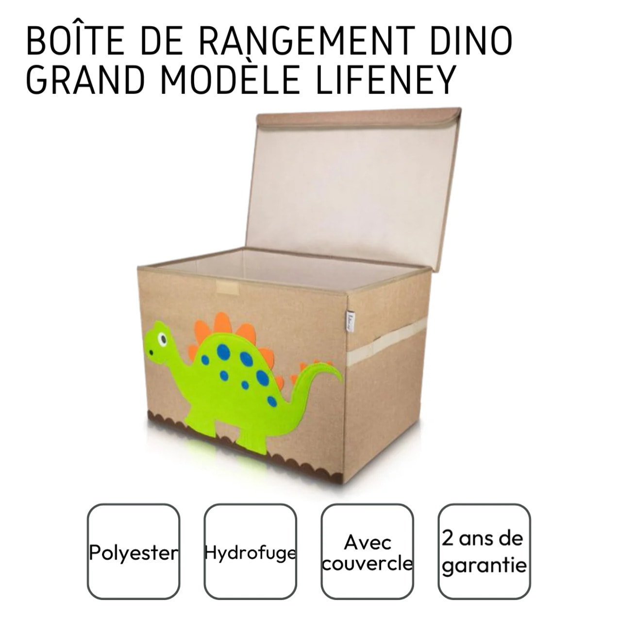 Boîte de rangement en tissu pour enfant grand modèle Dinosaure "Stégosaure " avec couvercle Lifeney