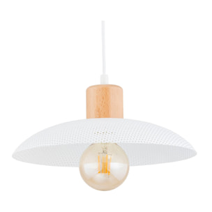 Lampada a sospensione KOBE in acciaio bianco e legno naturale